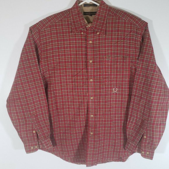 Tommy Hilfiger Men's Vintage‎ 90s Plaid Button Up Long Sleeve Shirt Red Size L - Picture 1 of 11